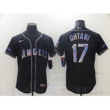 Men Los Angeles Angels 17 Ohtani Black Colorful Edition Elite 2021 Nike MLB Jersey