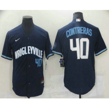 Men's Chicago Cubs #40 Willson Contreras Navy Blue With Number 2021 City Connect Stitched MLB Cool Base Nike Jersey