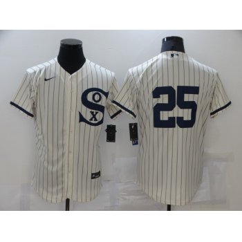 Men's Chicago White Sox #25 Andrew Vaughn 2021 Cream Navy Field of Dreams Flex Base Stitched Jersey