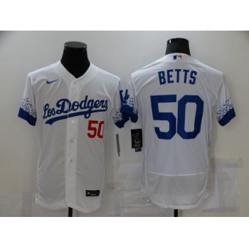 Men's Los Angeles Dodgers #50 Mookie Betts White 2021 City Connect Flex Base Stitched Jersey