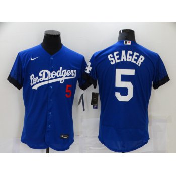 Men's Los Angeles Dodgers #5 Corey Seager Blue 2021 City Connect Flex Base Stitched Jersey