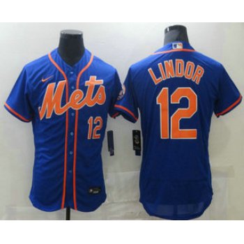 Men's New York Mets #12 Francisco Lindor Blue Stitched MLB Flex Base Nike Jersey