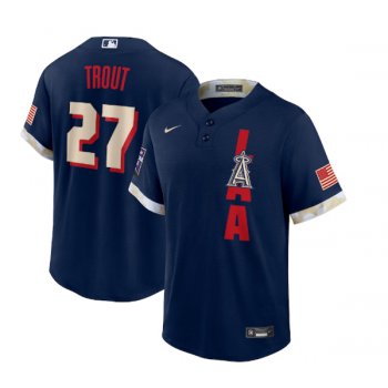 Men's Los Angeles Angels #27 Mike Trout 2021 Navy All-Star Cool Base Stitched MLB Jersey