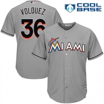Men's Miami Marlins #36 Edinson Volquez Gray Road Stitched MLB Majestic Cool Base Jersey