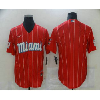 Men's Miami Marlins Blank Red 2021 City Connect Stitched MLB Cool Base Nike Jersey