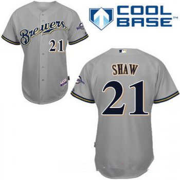 Men's Milwaukee Brewers #21 Travis Shaw Gray Road Stitched MLB Majestic Cool Base Jersey