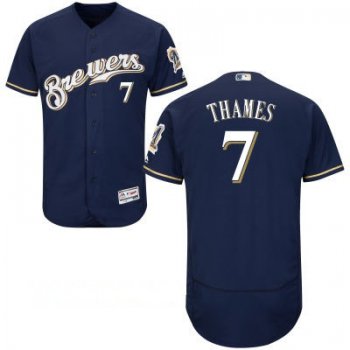 Men's Milwaukee Brewers #7 Eric Thames Navy Blue Brewers Stitched MLB Majestic Flex Base Jersey