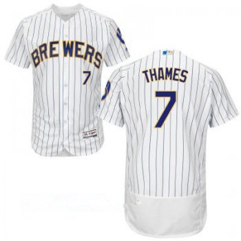 Men's Milwaukee Brewers #7 Eric Thames White Pinstripe Home Stitched MLB Majestic Flex Base Jersey