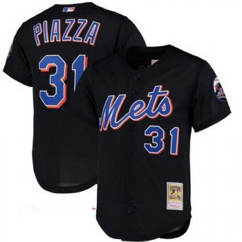 Men's New York Mets #31 Mike Piazza Black Mesh Batting Practice Throwback Jersey By Mitchell & Ness