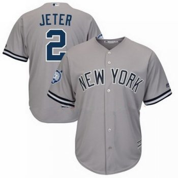 Men's New York Yankees Derek Jeter Majestic Gray Road Retirement Patch Official Cool Base Jersey