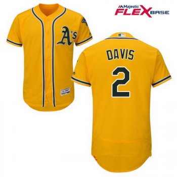 Men's Oakland Athletics #2 Khris Davis Yellow Alternate Stitched MLB Majestic Flex Base Jersey