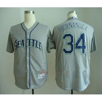 Men's Seattle Mariners #34 Felix Hernandez Gray Road Stitched MLB Majestic Flex Base Jersey