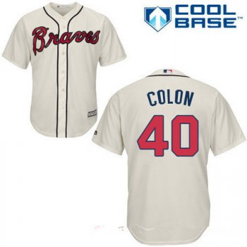 Men's Atlanta Braves #40 Bartolo Colon Cream Alternate Stitched MLB Majestic Cool Base Jersey