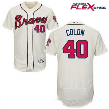 Men's Atlanta Braves #40 Bartolo Colon Cream Alternate Stitched MLB Majestic Flex Base Jersey