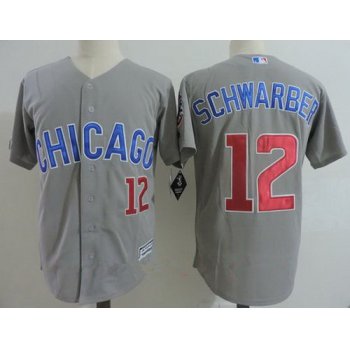 Men's Chicago Cubs #12 Kyle Schwarber Gray Road with Small Number Stitched MLB Majestic Cool Base Jersey