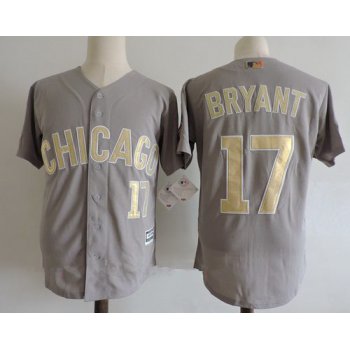 Men's Chicago Cubs #17 Kris Bryant Gray Gold with White Edge World Series Champions Stitched MLB Majestic 2017 Flex Base Jersey