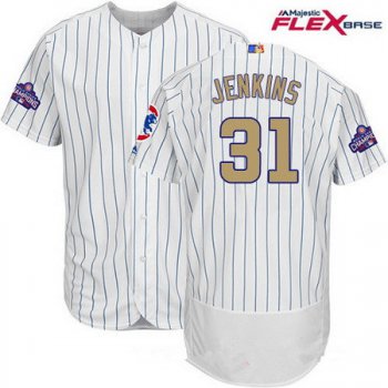 Men's Chicago Cubs #31 Fergie Jenkins White World Series Champions Gold Stitched MLB Majestic 2017 Flex Base Jersey