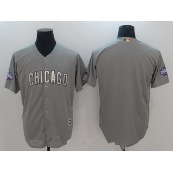 Men's Chicago Cubs Blank Gray World Series Champions Gold Stitched MLB Majestic 2017 Cool Base Jersey