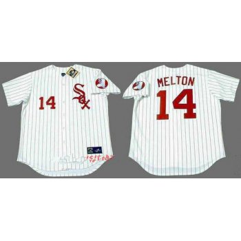 Men's Chicago White Sox #14 Bill Melton White with Red Pinstirpe Button 1970 Throwback Jersey By Mitchell & Ness