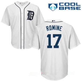 Men's Detroit Tigers #17 Andrew Romine White Home Stitched MLB Majestic Cool Base Jersey