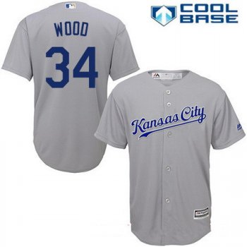 Men's Kansas City Royals #34 Travis Wood Gray Road Stitched MLB Majestic Cool Base Jersey