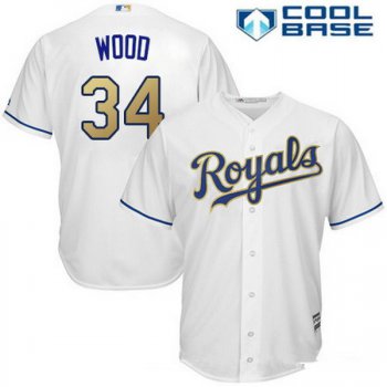 Men's Kansas City Royals #34 Travis Wood Replica White Home Cool Base MLB Jersey