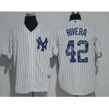 Men's New York Yankees #42 Mariano Rivera Retired White Team Logo Ornamented Stitched MLB Majestic Cool Base Jersey