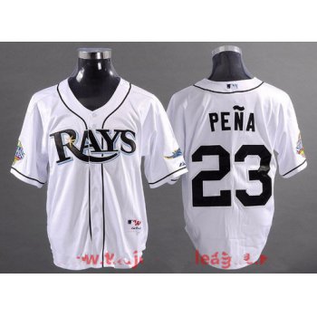Men's Tampa Bay Rays #23 Carlos Pena White 2008 World Series Patch Stitched MLB Collection Jersey