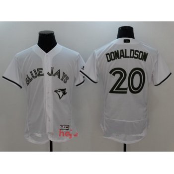 Men's Toronto Blue Jays #20 Josh Donaldson White with Green Memorial Day Stitched MLB Majestic Flex Base Jersey
