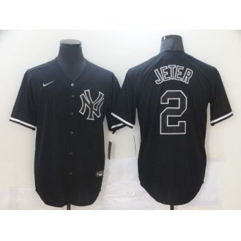 Men New York Yankees 2 Jeter Black Game Nike MLB Jerseys