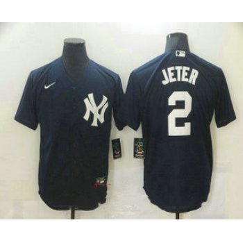 Men's New York Yankees #2 Derek Jeter Navy Blue Stitched MLB Nike Cool Base Jersey