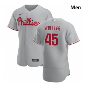 Philadelphia Phillies 45 Zack Wheeler Men Nike Gray Road 2020 Authentic Player MLB Jersey