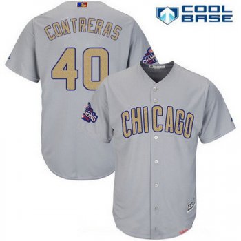 Men's Chicago Cubs #40 Willson Contreras Gray World Series Champions Gold Stitched MLB Majestic 2017 Cool Base Jersey