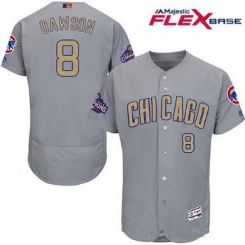 Men's Chicago Cubs #8 Andre Dawson Gray World Series Champions Gold Stitched MLB Majestic 2017 Flex Base Jersey