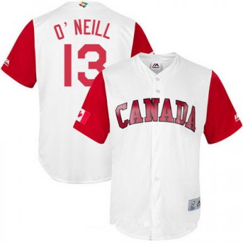 Men's Team Canada Baseball Majestic #13 Tyler O'Neill White 2017 World Baseball Classic Stitched Replica Jersey
