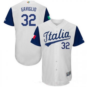 Men's Team Italy Baseball Majestic #32 Sam Gaviglio White 2017 World Baseball Classic Stitched Authentic Jersey