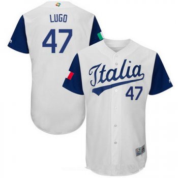 Men's Team Italy Baseball Majestic #47 Luis Lugo White 2017 World Baseball Classic Stitched Authentic Jersey