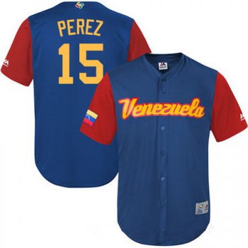 Men's Team Venezuela Baseball Majestic #15 Salvador Perez Royal Blue 2017 World Baseball Classic Stitched Replica Jersey