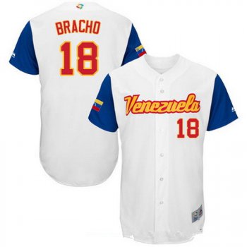 Men's Team Venezuela Baseball Majestic #18 Silvino Bracho White 2017 World Baseball Classic Stitched Authentic Jersey