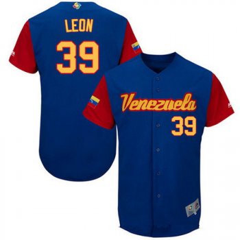 Men's Team Venezuela Baseball Majestic #39 Arcenio Leon Royal Blue 2017 World Baseball Classic Stitched Authentic Jersey