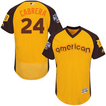 Miguel Cabrera Gold 2016 All-Star Jersey - Men's American League Detroit Tigers #24 Flex Base Majestic MLB Collection Jersey