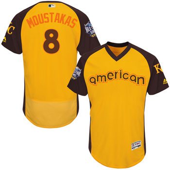 Mike Moustakas Gold 2016 All-Star Jersey - Men's American League Kansas City Royals #8 Flex Base Majestic MLB Collection Jersey