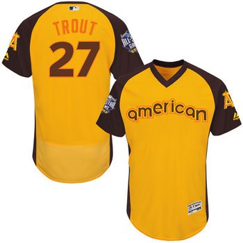 Mike Trout Gold 2016 All-Star Jersey - Men's American League Los Angeles Angels of Anaheim #27 Flex Base Majestic MLB Collection Jersey