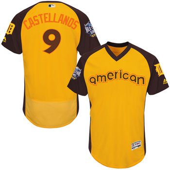 Nick Castellanos Gold 2016 All-Star Jersey - Men's American League Detroit Tigers #9 Flex Base Majestic MLB Collection Jersey