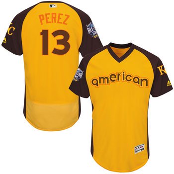 Salvador Perez Gold 2016 All-Star Jersey - Men's American League Kansas City Royals #13 Flex Base Majestic MLB Collection Jersey