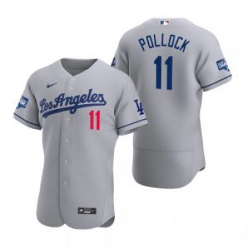 Los Angeles Dodgers #11 A.J. Pollock Gray 2020 World Series Champions Road Jersey