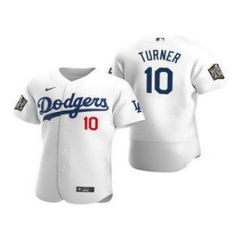 Men's Los Angeles Dodgers #10 Justin Turner White 2020 World Series Authentic Flex Nike Jersey
