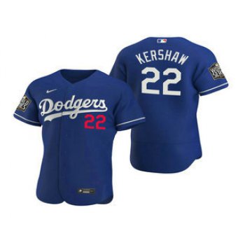 Men's Los Angeles Dodgers #22 Clayton Kershaw Royal 2020 World Series Authentic Flex Nike Jersey