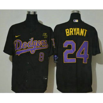 Men's Los Angeles Dodgers #24 Kobe Bryant Black With Purple Name KB Patch Stitched MLB Cool Base Nike Jersey