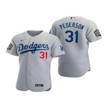 Men's Los Angeles Dodgers #31 Joc Pederson Gray 2020 World Series Authentic Flex Nike Jersey